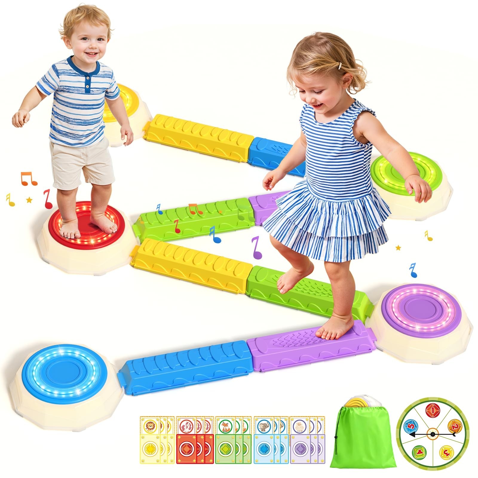 Balance Beams Stepping Stones for Kids, Obstacle Courses Sensory Toys for Tod...