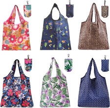 6 Pcs Reusable Shopping Bags Foldable,Grocery Bags in Pocket,Waterproof and Mach
