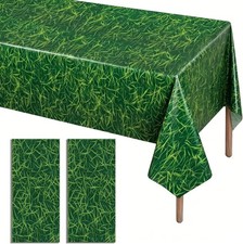 2 Pack Green Grass Tablecloth, 54 x 108 Inch PE Plastic Table Cover, Heavy-Duty