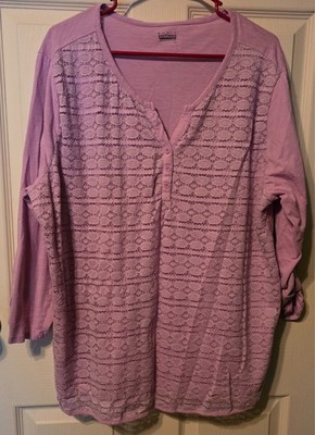 Basic Editions Pink Lace Long Sleeve Blouse 2XL