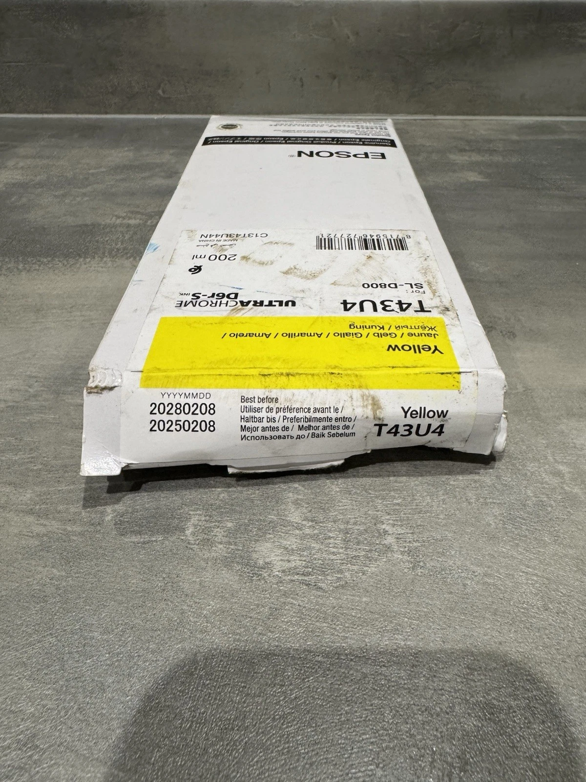Genuine Epson T43U4 Yellow SL-D800 Ultrachrome 200ml EXP 2028 Brand New 3