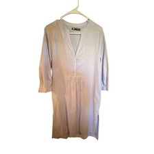 Zara Blue Cotton Button-Front Tunic Dress With 3/4 Sleeves For Women Size S