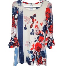 Maeve Floral Shift Mini Dress M Cream Bell Sleeves Spring Soft Girl Boho
