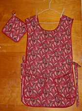 TABLIER CORDONNIER FAIT MAIN - TAILLE PLUS - PAISLEYS FLEURIS - POCHES 8" - VINTAGE - RÉTRO