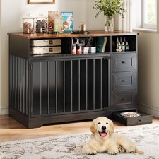 48'' Dog Crate Furniture, Farmhouse Heavy Duty Dog Kennel with Bowl  Storage...