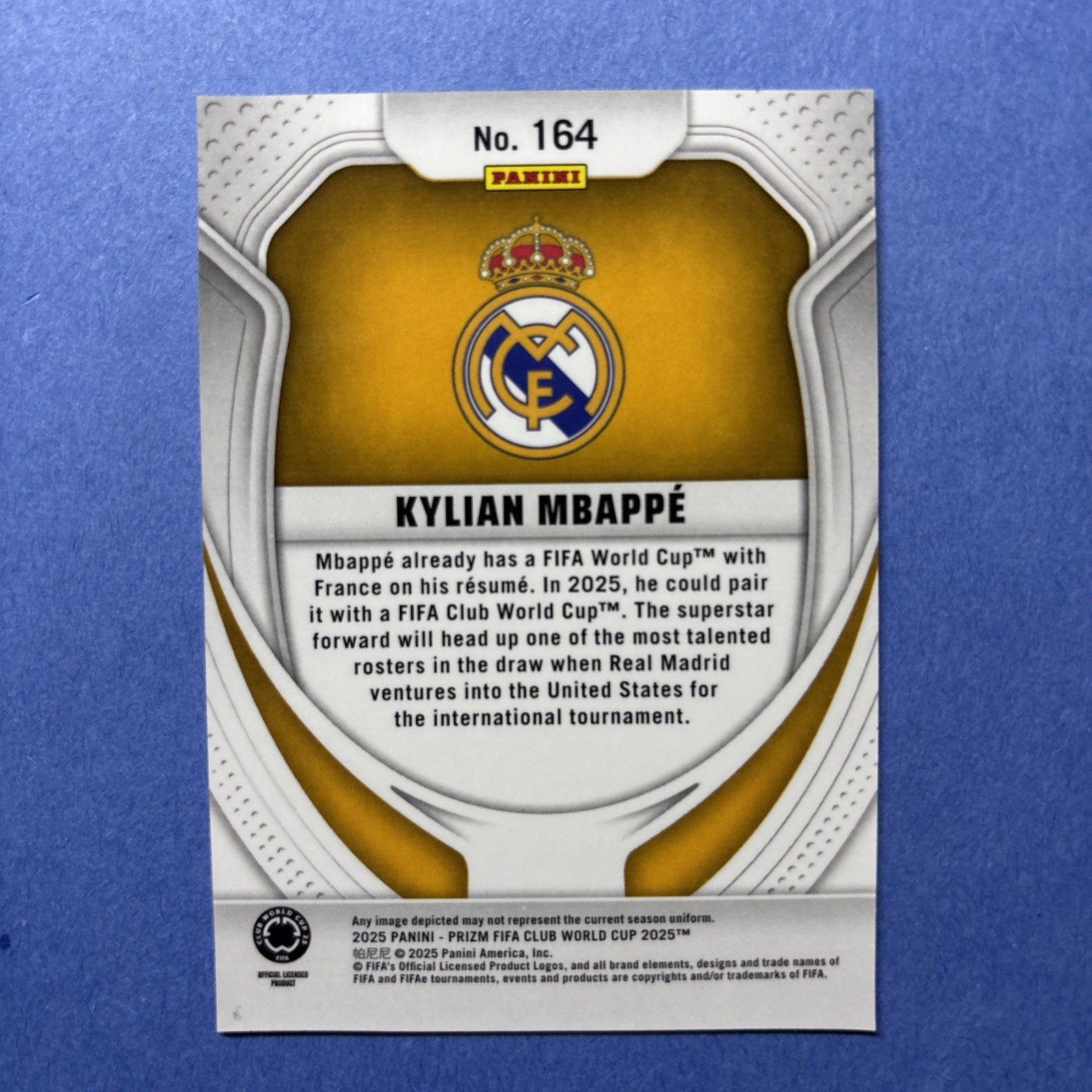 2025 Prizm FIFA Club World Cup Kylian Mbappe #164 Real MADRID view 2