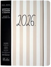 RAE DUNN 2026 Monthly Calendar Planner White Cream Striped MEDIUM Sz 9.75 X 7.5”
