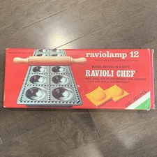 Raviolamp 12 Ravioli Chef Mold Maker Made in Italy Wood Roll Pin Brevettato