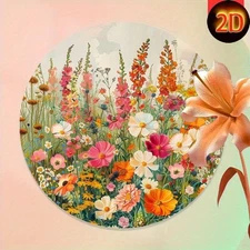 1PC 2D Flat 1PC, Vibrant Wildflower Meadow Aluminum Metal Sign, 8 Inch Round Vin