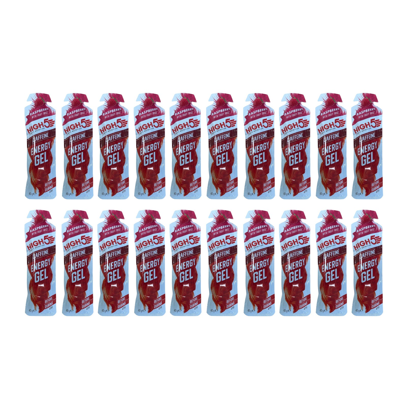 High5 Sports Energy Caffeine Gel Raspberry x20