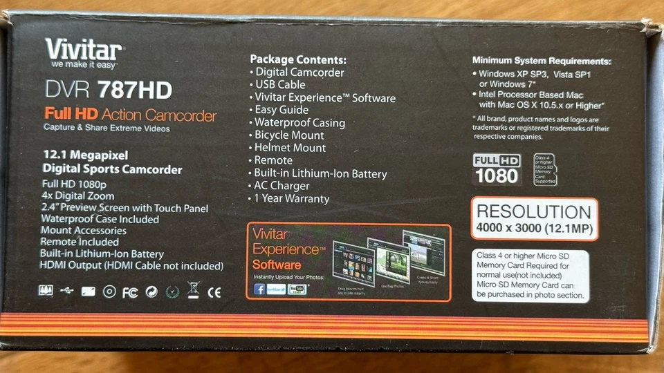 Vivitar DVR 787HD 1080 Full Action Camcorder New In Box - Image 4 of 4