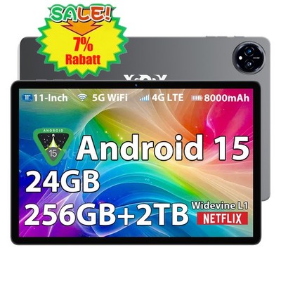 Black-PAD 5GWiFi P60 4G Tablet 11 inch Android 15 24GB+256GB 8000mAh Widevine L1