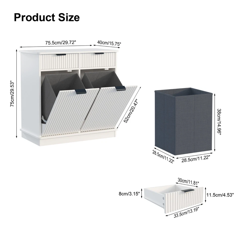 Cesta de lavandería doble inclinable con 2 cajones y 2 cestas para baño Foto 2 de 4