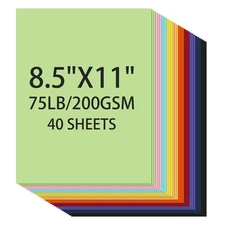 Cardstock 8.5 X 11, 40 Sheets 10 Colors Card Stock, 75lb/ 200gsm Copy , Cards...