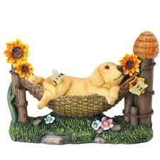 Afirst Solar Garden Outdoor Dog Statues Resin Figurine with Solar Lights Stat...