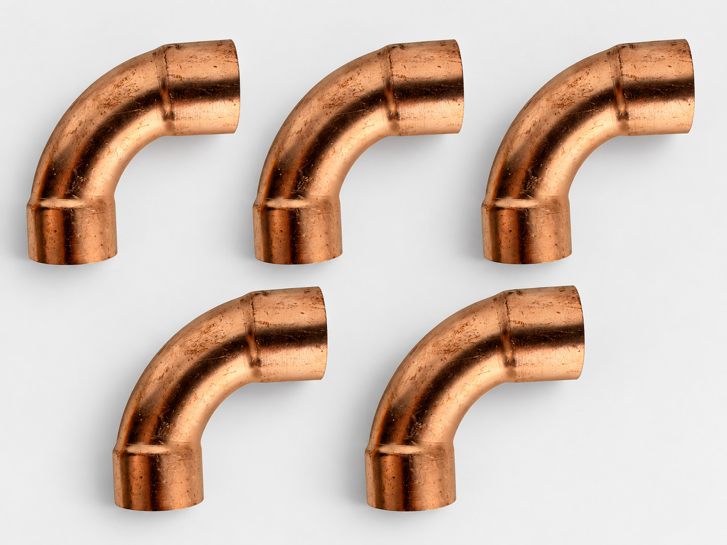 5 Pack 1-1/4" Copper 90 Degree Sweat Elbow Fittings CxC Plumbing Long Turn NEW