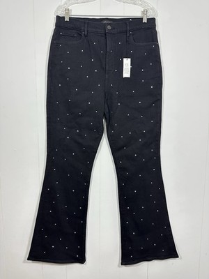 NWT Ann Taylor Sz 12 The Flare Crystal High Rise Embellished Black Denim Jeans
