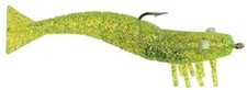 {5-PACK} D.O.A. 4" Shrimp, 1/2 oz 3-pack (15 Total) - Chartreuse/Silver Glitter