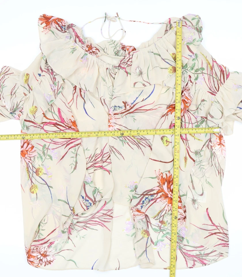 H&M Women's Multicoloured Floral Ruffle Tunic Blouse Size 10 - Image 2 of 4