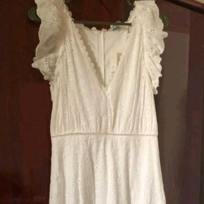 Blue Rain Francescas White Eyelet Lace Wrap Dress Summer Sun Boho Size Large