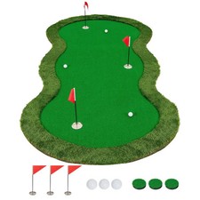 10x5ft Golf Putting Mat Green - 3 Real-Sized Holes Flags, High-Density PP PE