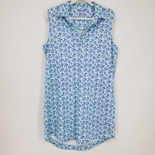 Vineyard Vines Shift Shirt Dress L Womens Sleeveless Coral Reef Mint Green Blue