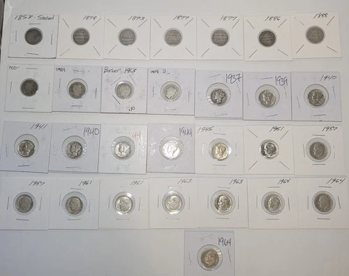 Lot of 29 pre-65 Dimes- Rosevelts, Mercs  barbers