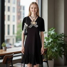 Vintage Michael Kors Whimsical Black Dress W/Added Bow Small Babydoll Romantic