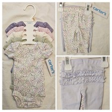 Baby Girl Size Preemie Premature 5 Bodysuits 2 Pull-On Pants Floral Purple New