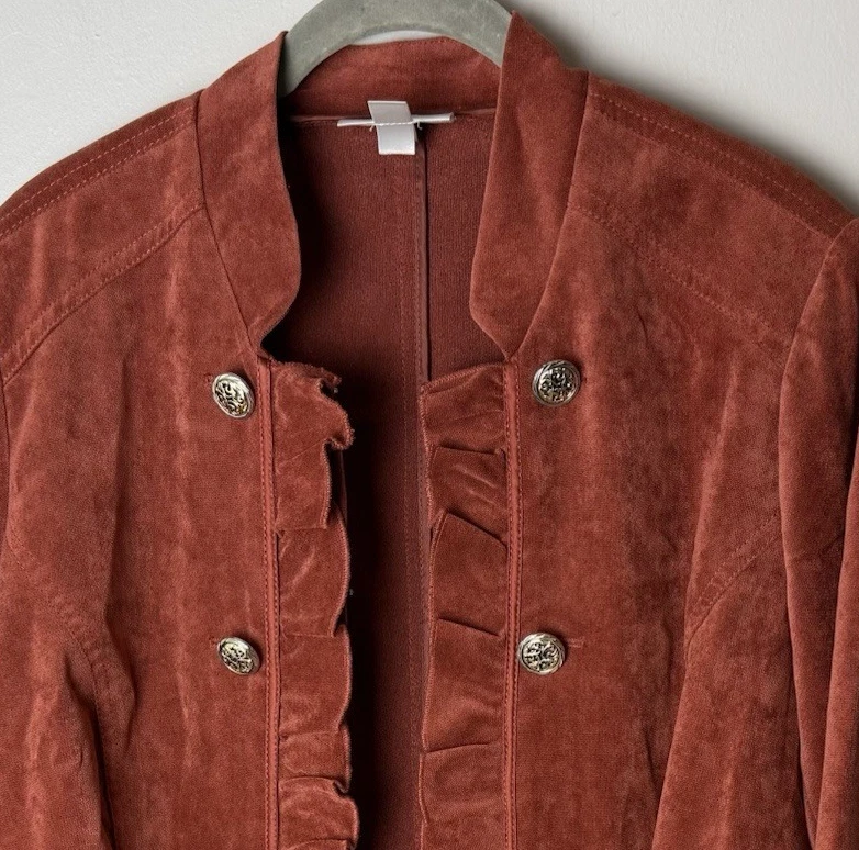 Chaqueta Blazer Militar Dressbarn Talla Grande Naranja Quemado Volantes Filigrana Peplum Foto 3 de 4