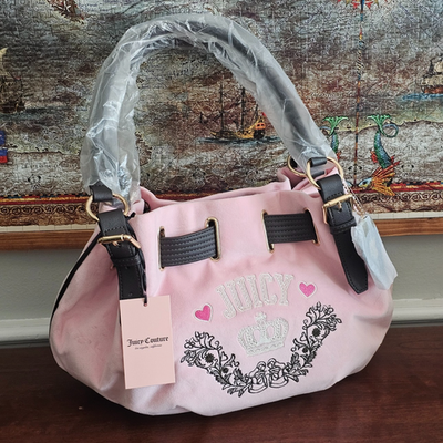 Juicy Couture Retro Chic Shoulder Tote Bag Pink Flamingo/Chocolate
