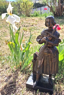 Statue Bronze Jeanne d'Arc en Prière Marie d'Orléans XIXe Signée MO H.34cm - Photo 1/4