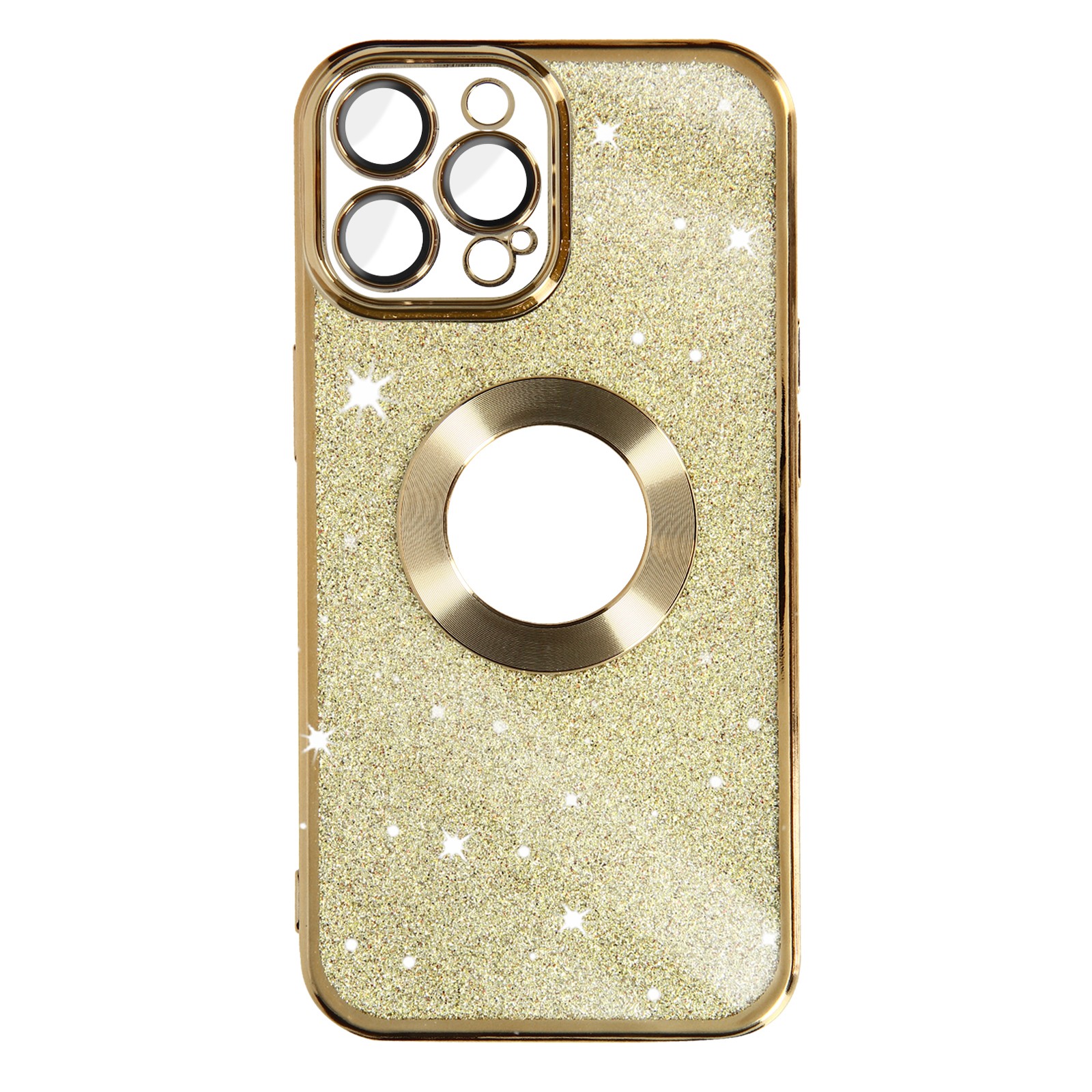 Coque iPhone 12 Pro Max en silicone gel amovible à paillettes dorées Protecam Series