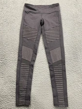 Alo Yoga Pants Womens Small Gray Moto Leggings Ribbed Panel Stretch Athletic