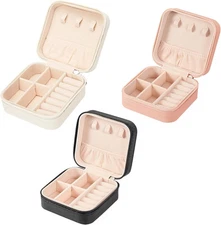LETURE 3 Pieces Small Jewelry Box Organizer for Women BLACK+PINK+WHITE 
