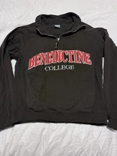 Benedictine College Pullover, 1/4 Zip Camp David, Black, Red Letters; Size Small