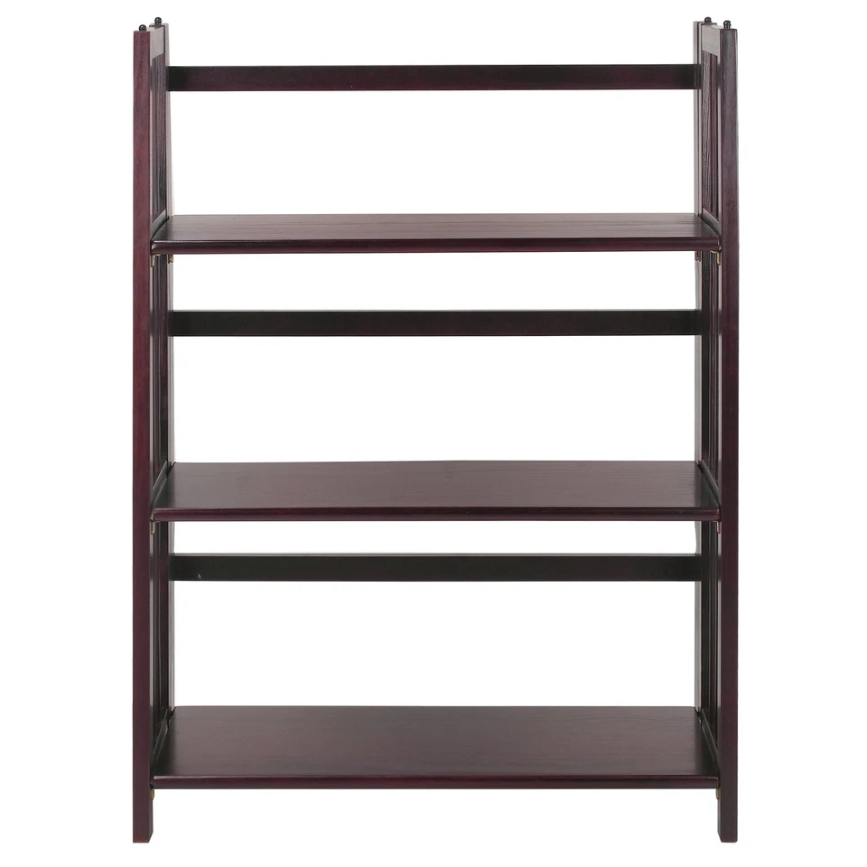 3 Tier Folding Stackable Solid Wood Bookcase Storage with 3 Shelves Living Room - Image 3 of 4