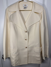 Talbots Cream Minimalist 100 Wool THIN 3 Button Blazer Size 16 UNLINED