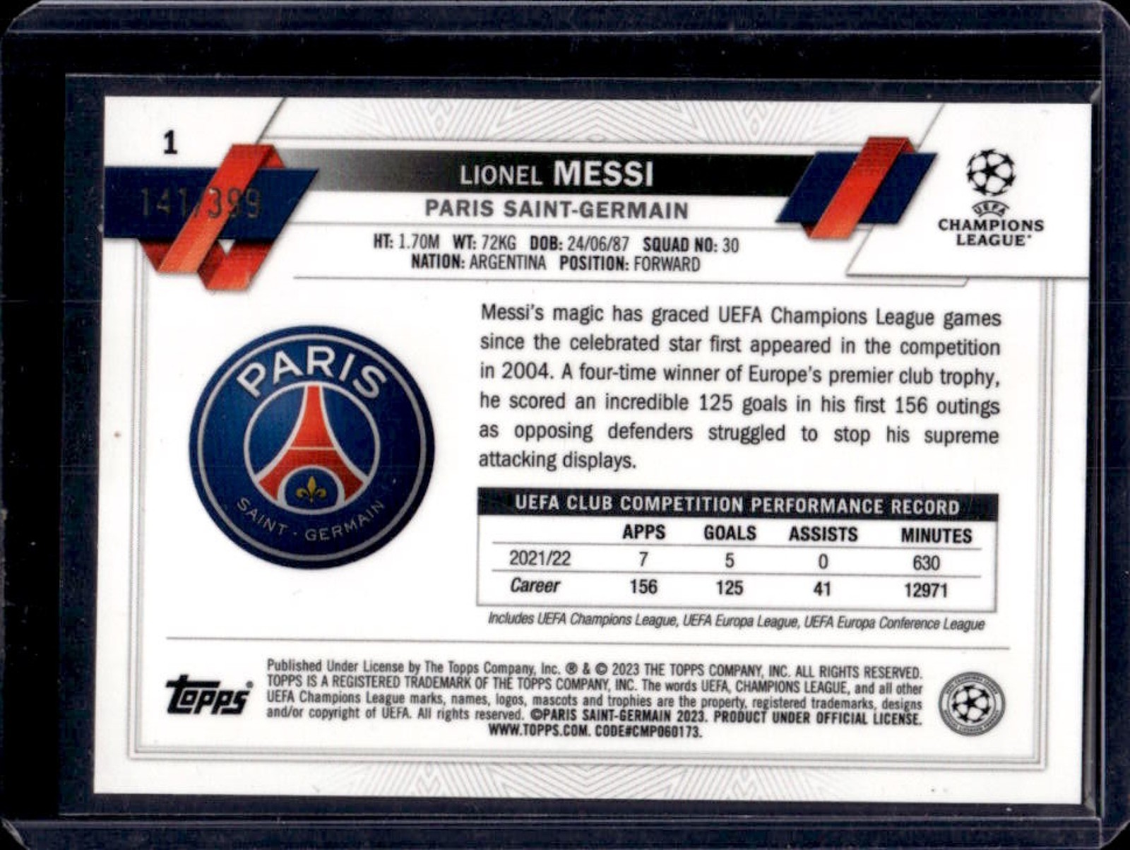 2022-23 Topps Chrome UEFA Lionel Messi Neon Green Shimmer Refractor #/399 PSG view 2