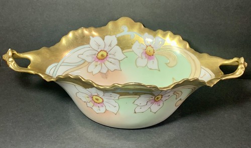 LIMOGES 15” Signed PASCAL Hand Painted ELITE WORKS Floral & Gold Porcelain Bowl