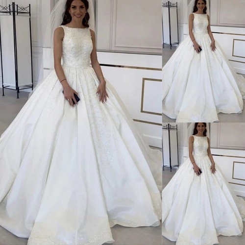 Elegant Wedding Dresses Satin Vintage Glitter Sleeveless 50s Bridal Ball Gowns