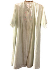 Vtg Collette Miss Elaine Women Large Green White Striped Robe Grandma Core