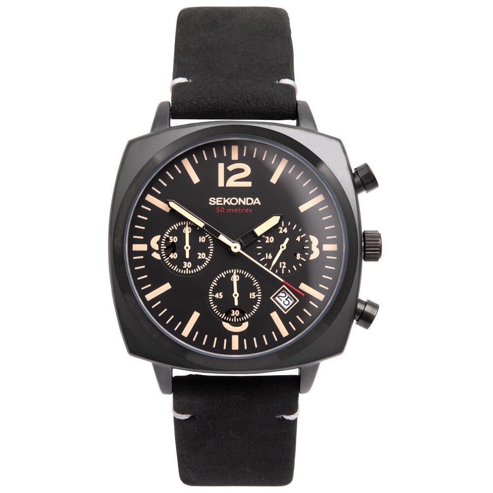 Sekonda Watch 1991 Mens Pilot Airborne Chronograph Black Strap  RRP £89.99