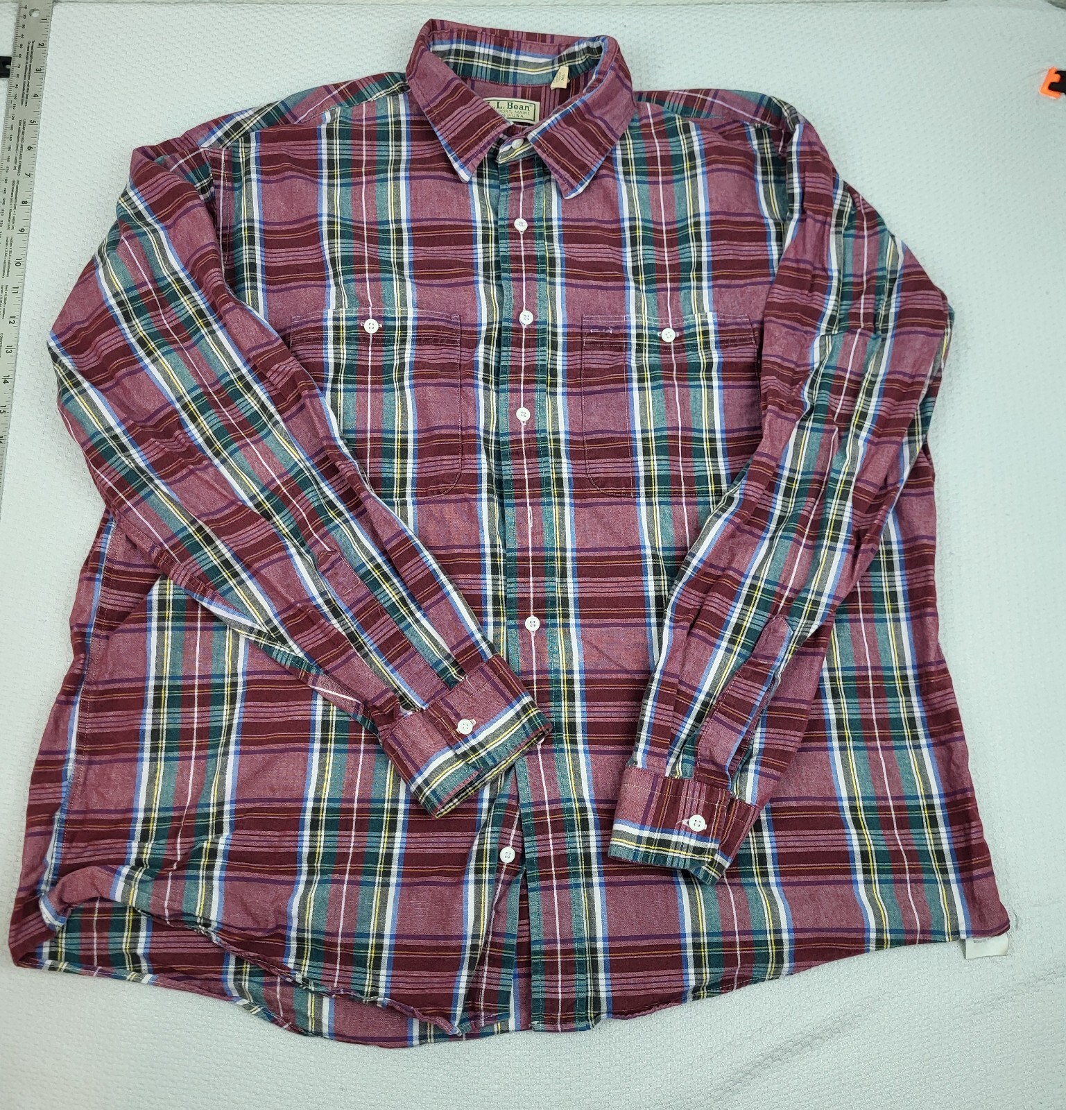 Men's XL Red Plaid Flannel Button-Up Shirt by LL Bean - Lightweight & Warm for Outdoor Wear