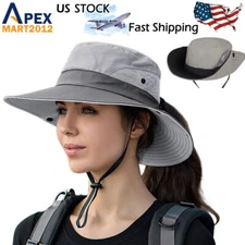 Women's Summer Bucket Hat Boonie Ponytail Wide Brim Sun UV Protection Travel Cap