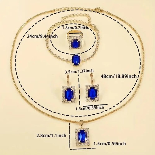 Women Jewelry Set Blue Watch & Bracelet & Ring & Earrings & Bling Necklace GIft - Picture 7 of 8