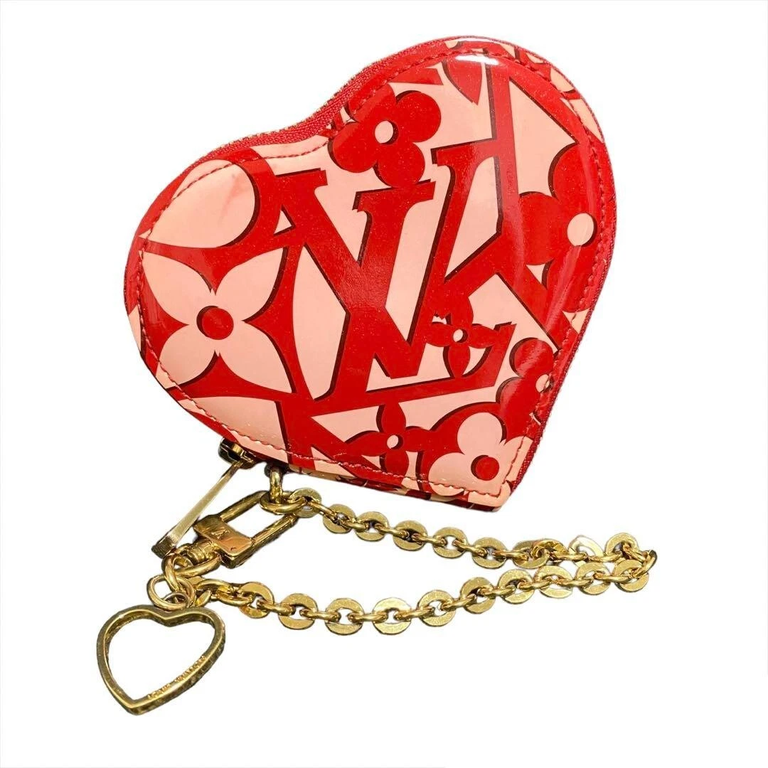 LOUIS VUITTON Authentic Women's Heart Shaped Coin Case Back Charm Red  Leather