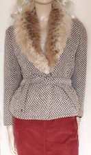 Brown Cream Wool Tweed Vintage 1960s/1970s Fox Fur Collar Jacket Size M/10–12–14