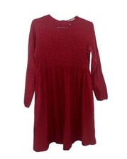 Tea N Rose Burgundy Cotton Midi Long Sleeve Eyelet Top Dress Medium