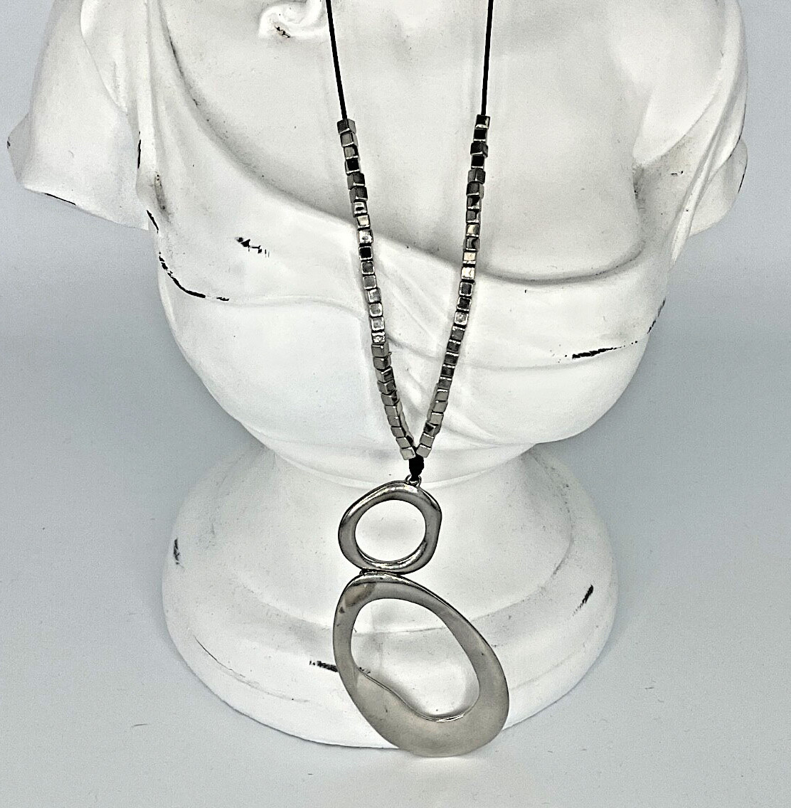 Vintage C1946 Geometric Statement Silver Necklace - image 1